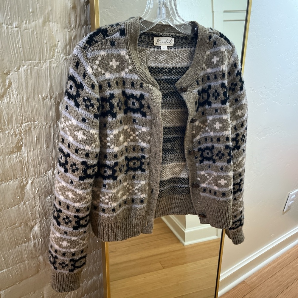 Marled Olive and Navy Patterned Cardigan - Picture 2 of 4